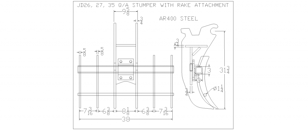 deere jd26 excavator tree stumper rake