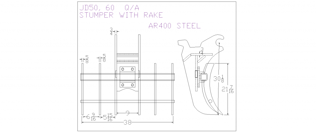 deere jd50 excavator tree stumper rake